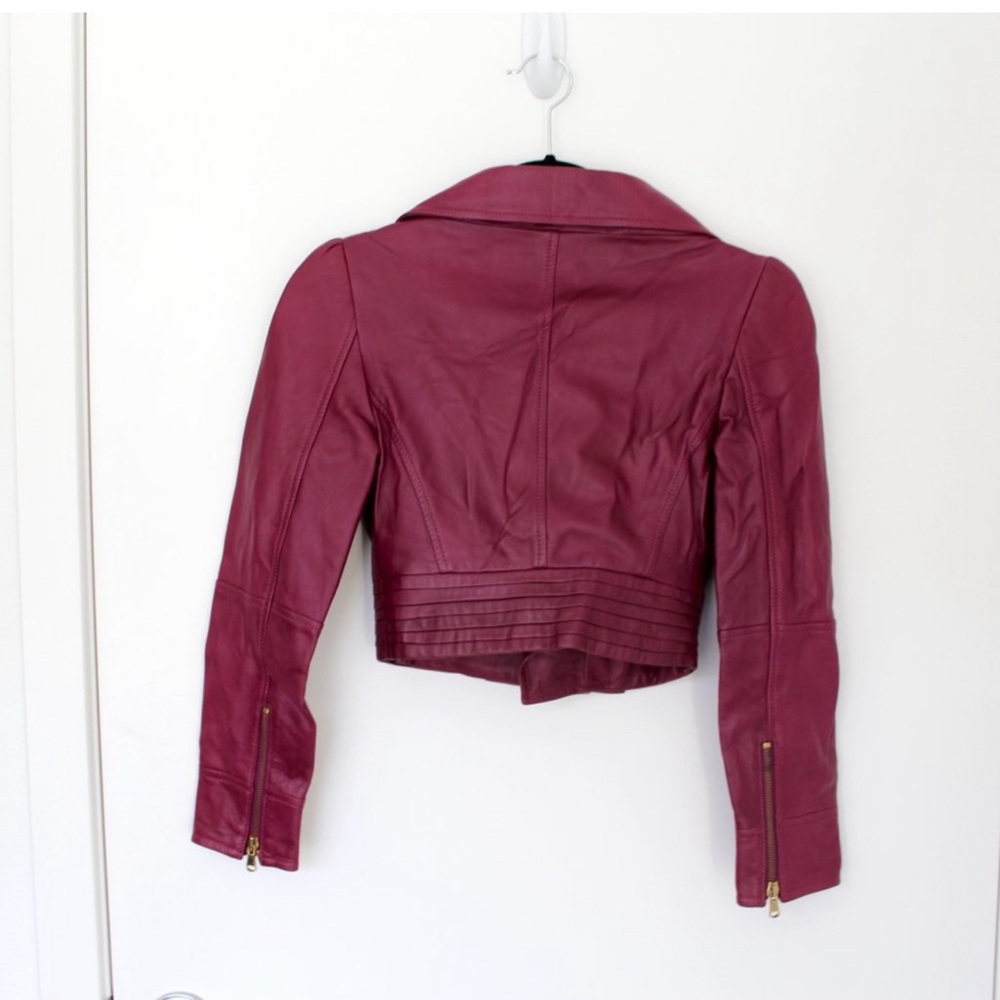 Red Valentino Raspberry Red Leather Jacket - Picture 2 of 9
